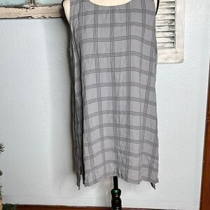 Eileen Fisher Gray Checkered Sleeveless Women's Long Back Shift Dress Size Large